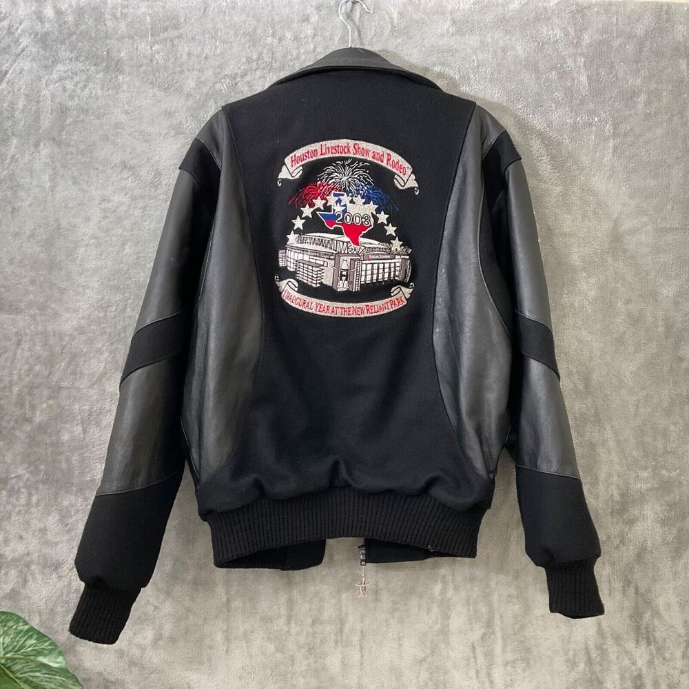 HOUSTON LIVESTOCK SHOW AND RODEO Leather Jacket Wool Est. M 2003 Limited Edition